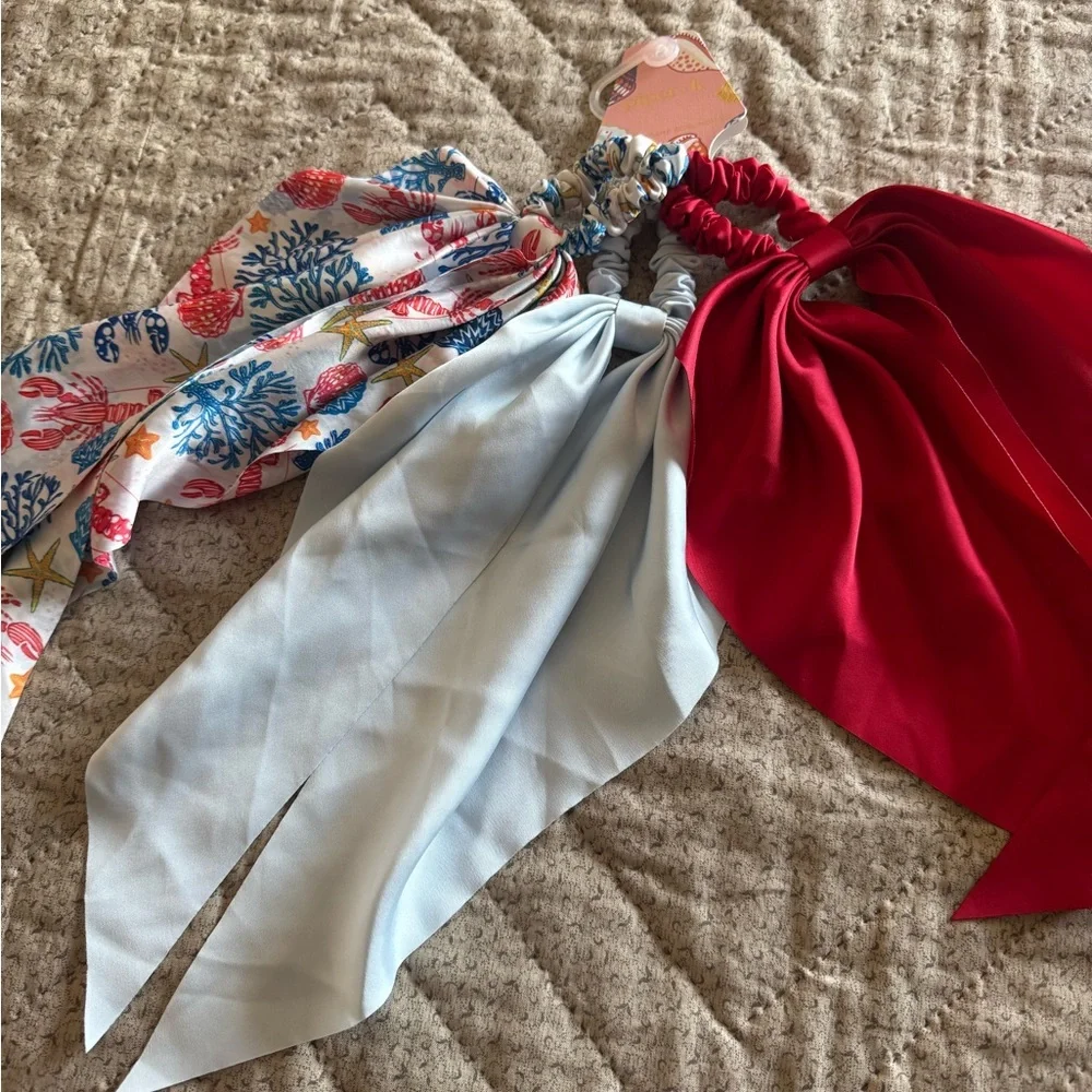 3 PIPER•K  Hair Scrunchies with ribbon”tails”  Set
Ocean theme/patriotic colors! - Picture 7 of 7
